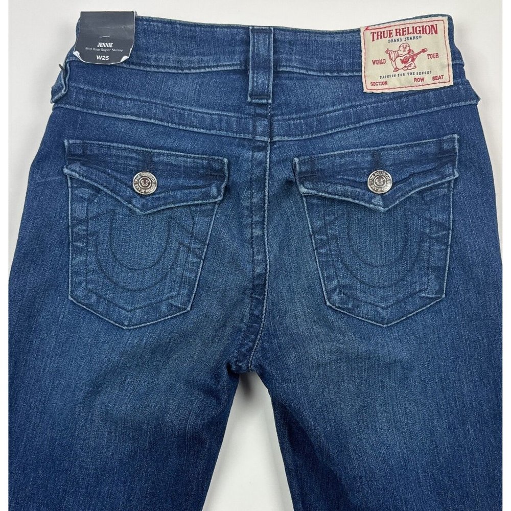 True Religion Jennie Mid Rise Super Skinny Womens 25 Dark Blue Jeans Flap Pocket - Picture 9 of 11